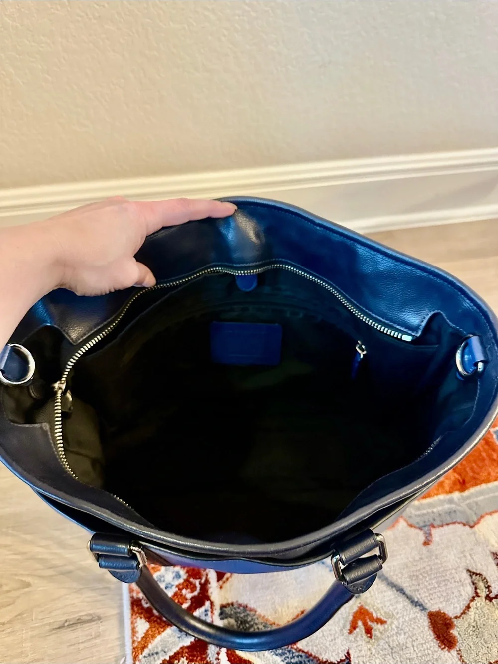 Coach Vintage Blue Navy Color Block Leather Perry Business Tote with Black Trim - Picture 7 of 16